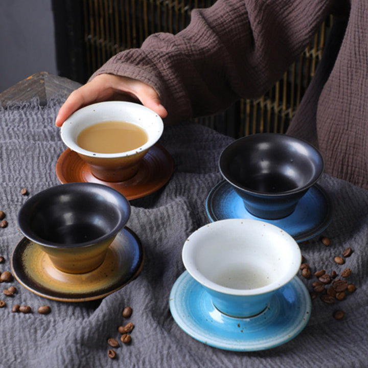 Buddha Stones Planet Design Ceramic Coffee Mug Rough Pottery Tea Coffee Cup With Saucer - image 1