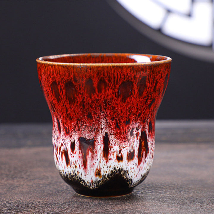 Buddha Stones Vintage Kiln Change Design Ceramic Coffee Mug Tea Cup 150ml - Red White 7.5cm*7.5cm*150ml - image 8