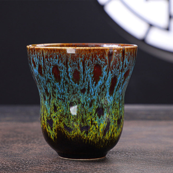 Buddha Stones Vintage Kiln Change Design Ceramic Coffee Mug Tea Cup 150ml - Blue Yellow 7.5cm*7.5cm*150ml - image 16
