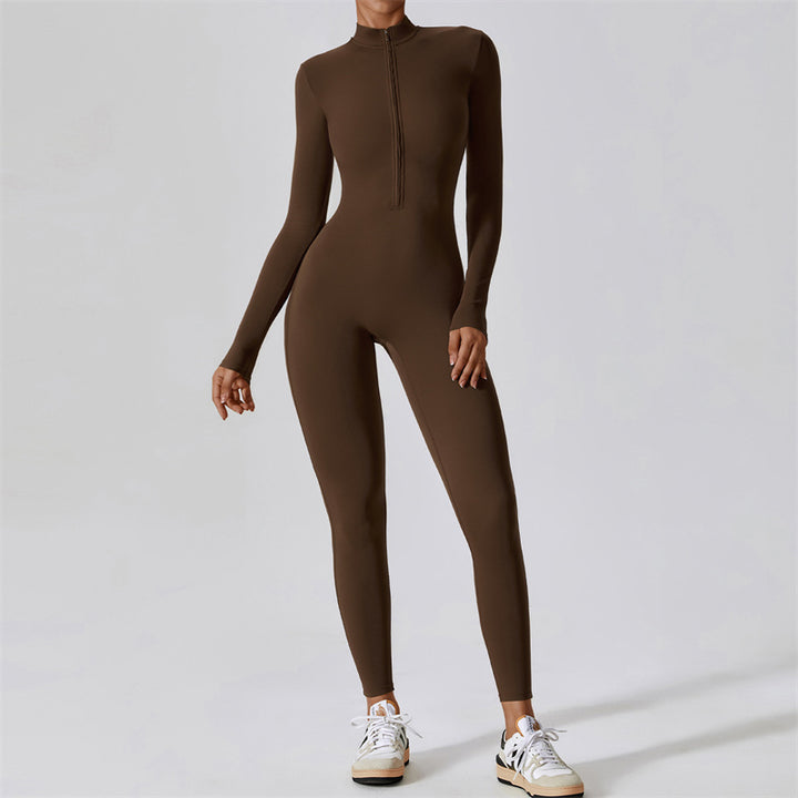 Buddha Stones Women Zipper Long Sleeve Shapewear Jumpsuit Sports Fitness Yoga Bodysuit - image 1