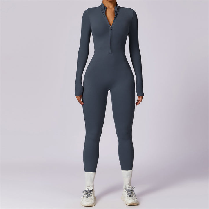 Buddha Stones Women Zipper Long Sleeve Shapewear Jumpsuit Sports Fitness Yoga Bodysuit - Dark Blue - US8-10,UK/AU12-14,EU40-42 (XL) - image 38