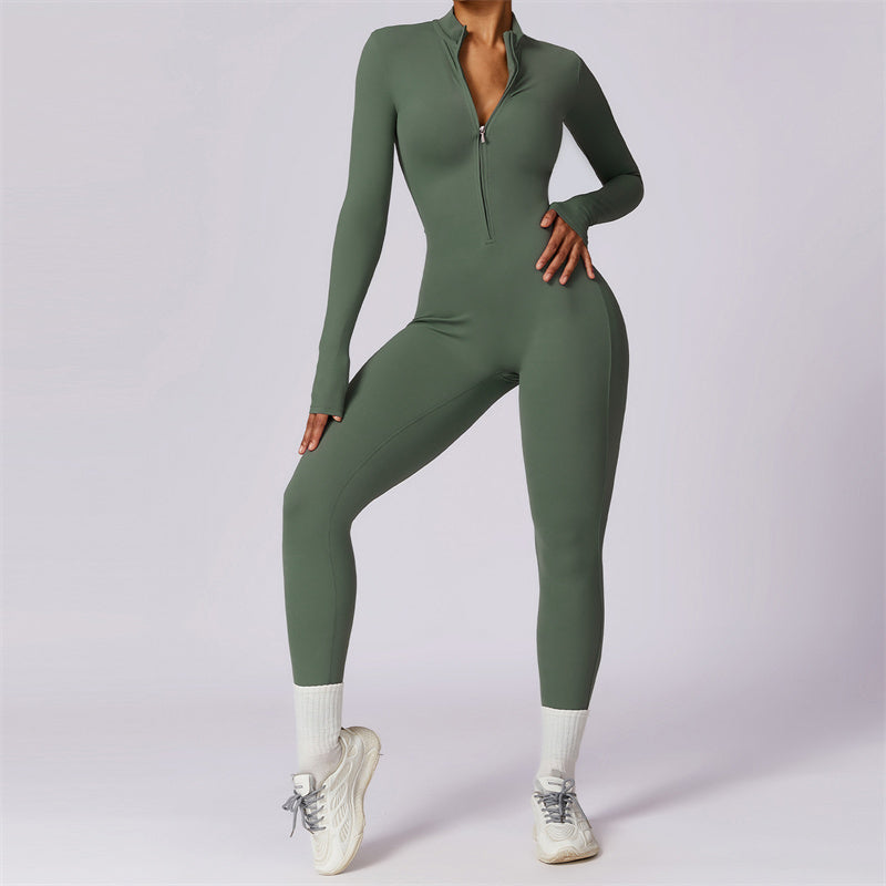 Buddha Stones Women Zipper Long Sleeve Shapewear Jumpsuit Sports Fitness Yoga Bodysuit - Green - US8-10,UK/AU12-14,EU40-42 (XL) - image 35