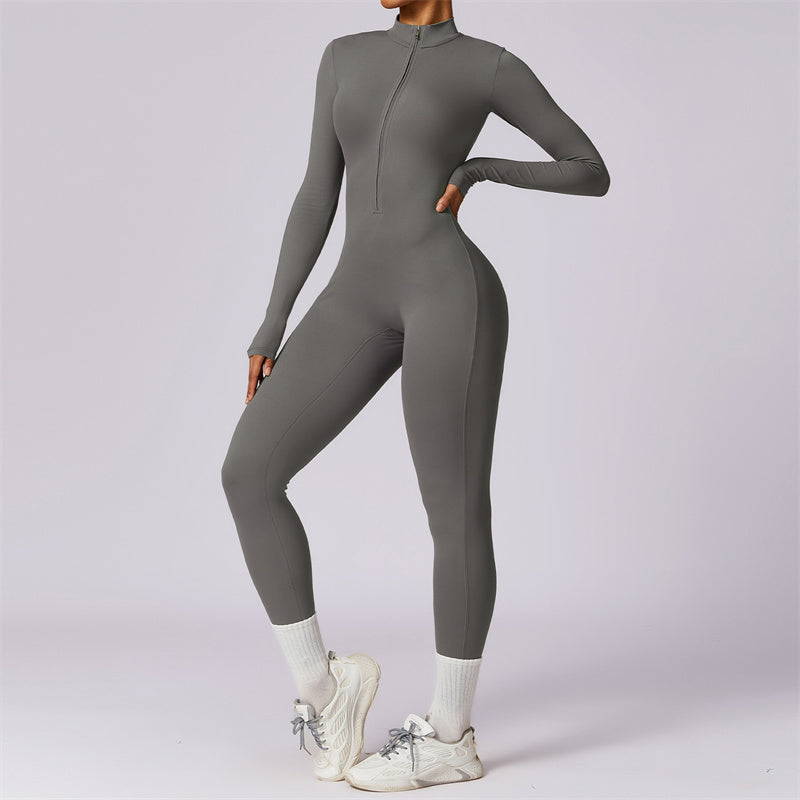 Buddha Stones Women Zipper Long Sleeve Shapewear Jumpsuit Sports Fitness Yoga Bodysuit - Gray - US8-10,UK/AU12-14,EU40-42 (XL) - image 37