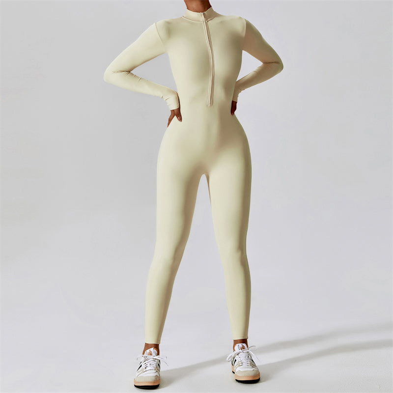 Buddha Stones Women Zipper Long Sleeve Shapewear Jumpsuit Sports Fitness Yoga Bodysuit - Beige - US8-10,UK/AU12-14,EU40-42 (XL) - image 29
