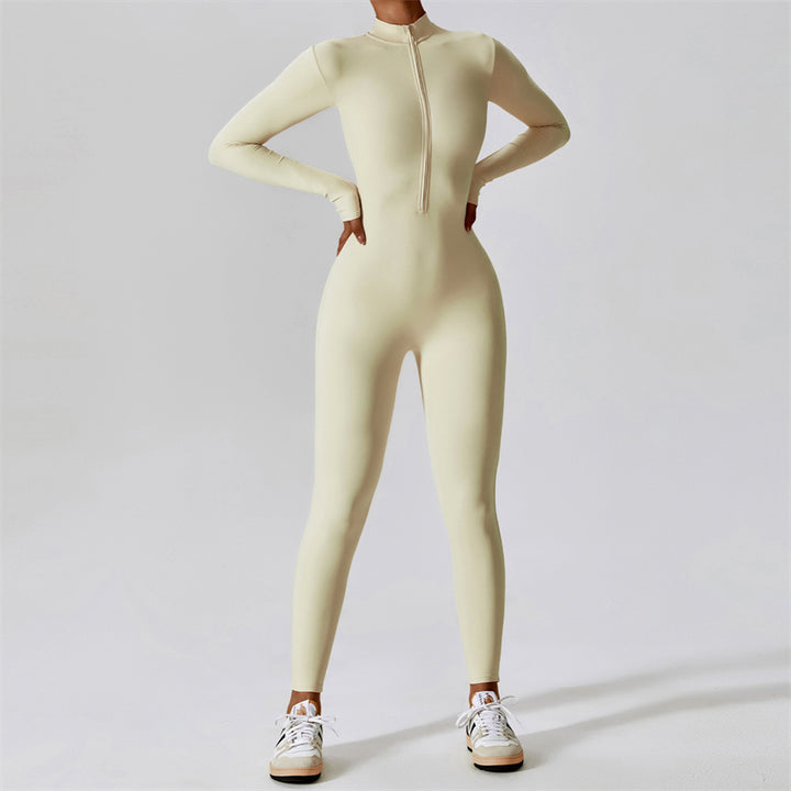 Buddha Stones Women Zipper Long Sleeve Shapewear Jumpsuit Sports Fitness Yoga Bodysuit - Beige - US8-10,UK/AU12-14,EU40-42 (XL) - image 29