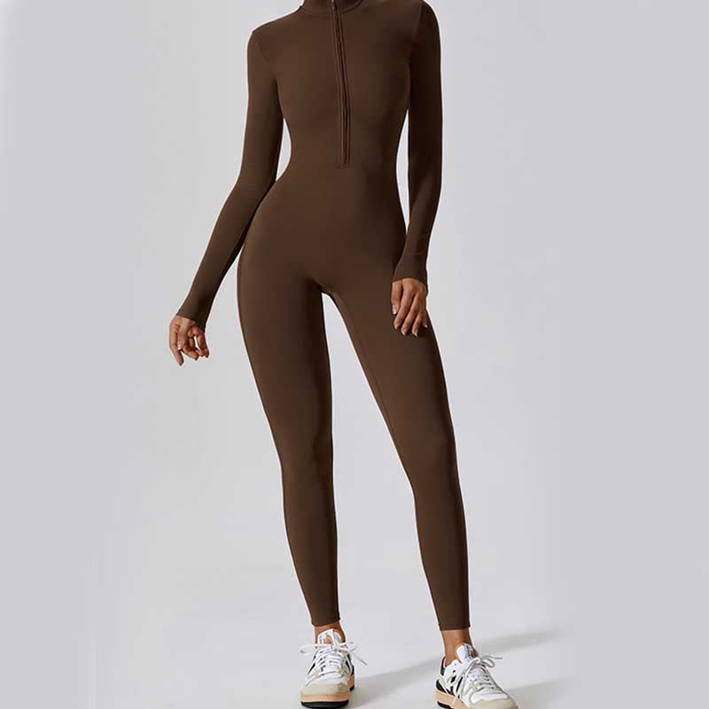 Buddha Stones Women Zipper Long Sleeve Shapewear Jumpsuit Sports Fitness Yoga Bodysuit - image 6