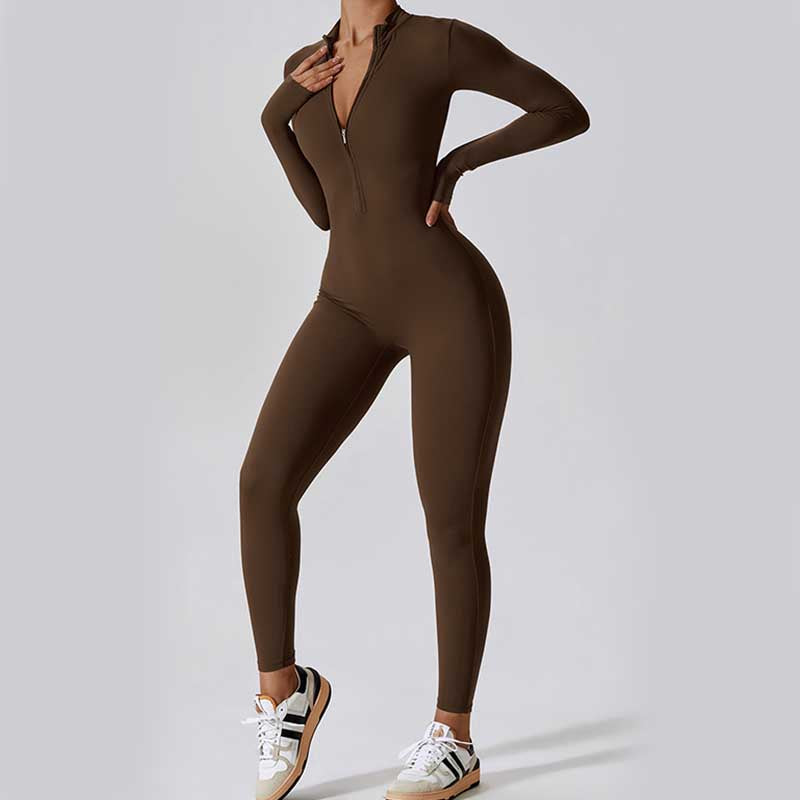 Buddha Stones Women Zipper Long Sleeve Shapewear Jumpsuit Sports Fitness Yoga Bodysuit - image 2