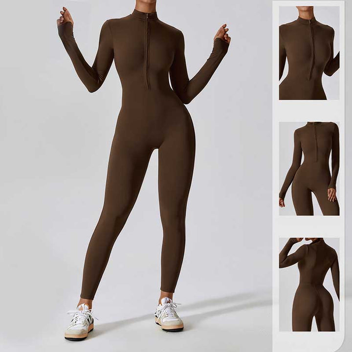 Buddha Stones Women Zipper Long Sleeve Shapewear Jumpsuit Sports Fitness Yoga Bodysuit - image 9