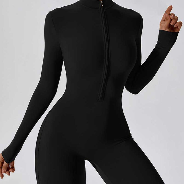 Buddha Stones Women Zipper Long Sleeve Shapewear Jumpsuit Sports Fitness Yoga Bodysuit - image 13