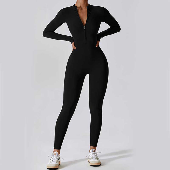 Buddha Stones Women Zipper Long Sleeve Shapewear Jumpsuit Sports Fitness Yoga Bodysuit - image 15
