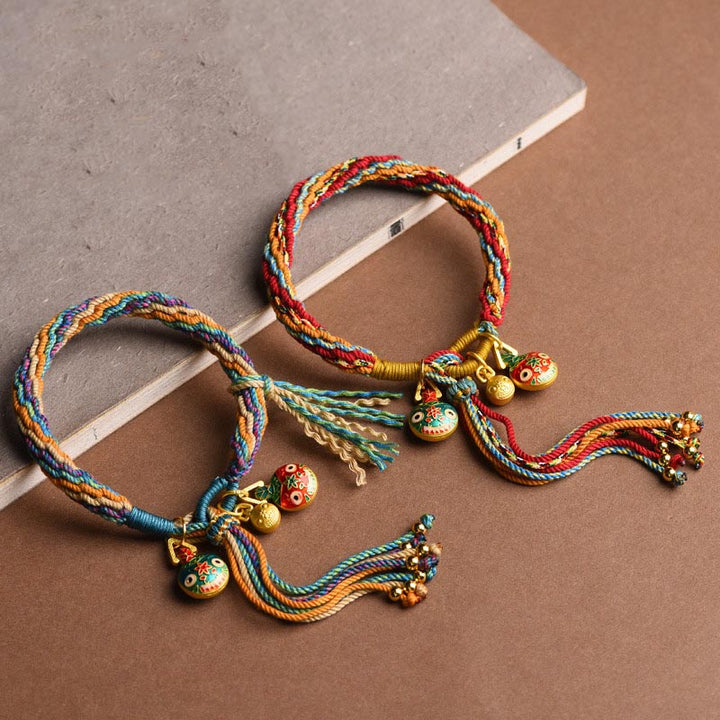 Buddha Stones Gold Swallowing Beast Family Luck Reincarnation Knot Braid Colorful String Bracelet - image 0