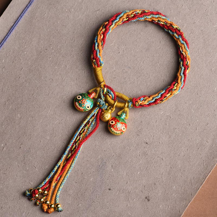Buddha Stones Gold Swallowing Beast Family Luck Reincarnation Knot Braid Colorful String Bracelet - Red Colorful(Wrist Circumference 14-16cm) - image 1