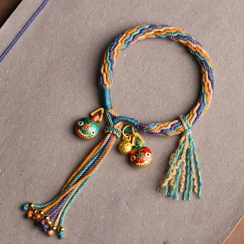 Buddha Stones Gold Swallowing Beast Family Luck Reincarnation Knot Braid Colorful String Bracelet - Blue Colorful(Wrist Circumference 14-16cm) - image 7