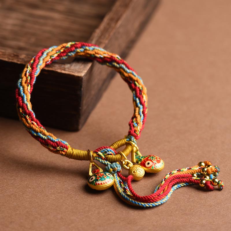 Buddha Stones Gold Swallowing Beast Family Luck Reincarnation Knot Braid Colorful String Bracelet - image 2