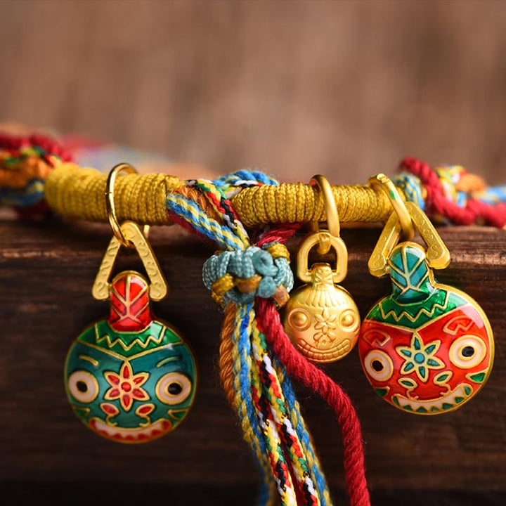 Buddha Stones Gold Swallowing Beast Family Luck Reincarnation Knot Braid Colorful String Bracelet - image 3