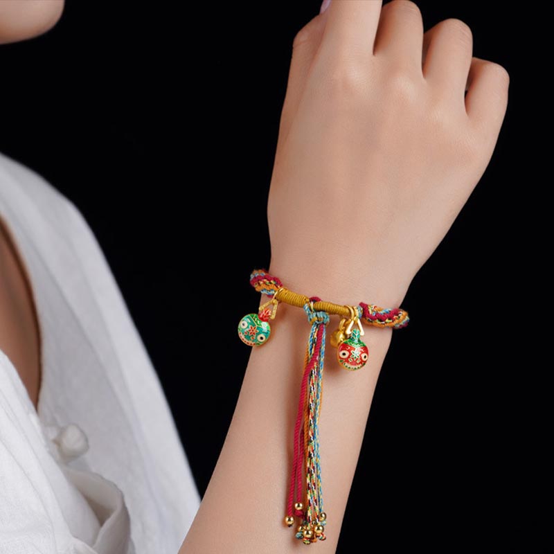 Buddha Stones Gold Swallowing Beast Family Luck Reincarnation Knot Braid Colorful String Bracelet - image 5