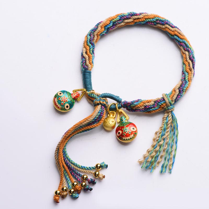 Buddha Stones Gold Swallowing Beast Family Luck Reincarnation Knot Braid Colorful String Bracelet - image 10