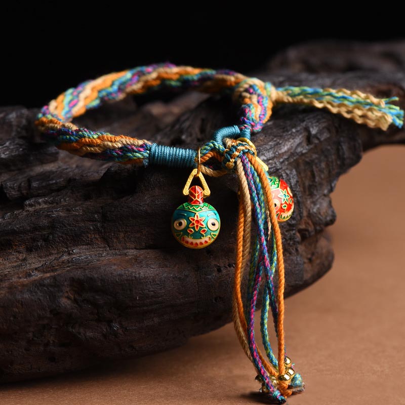 Buddha Stones Gold Swallowing Beast Family Luck Reincarnation Knot Braid Colorful String Bracelet - image 8