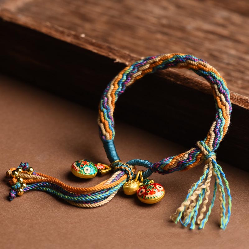 Buddha Stones Gold Swallowing Beast Family Luck Reincarnation Knot Braid Colorful String Bracelet - image 9