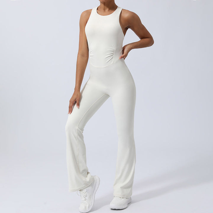 Buddha Stones Women Workout Crisscross Sleeveless Flare Jumpsuit Sports Fitness Yoga Bodysuit - image 12