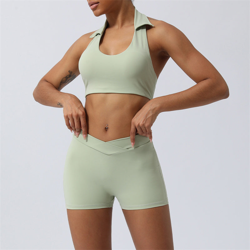 Buddha Stones 2Pcs Workout Sleeveless Backless Top Shorts Flared Pants Sports Fitness Yoga Outfit Set - Green - 2Pcs(Top&Shorts) - US8-10,UK/AU12-14,EU40-42 (XL)  - image 9