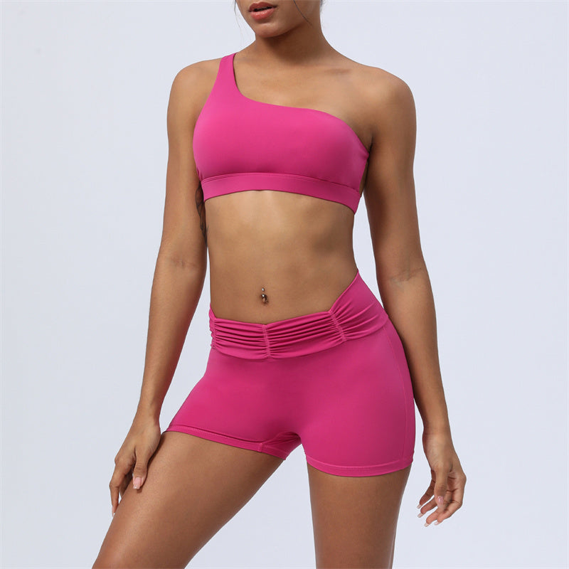 Buddha Stones 2Pcs Backless Asymmetrical Design Top Bra Shorts Leggings Pants Fitness Yoga Outfit Set - Rose Red - 2Pcs(Top&Shorts) - US12,UK/AU16,EU44 (2XL) - image 18