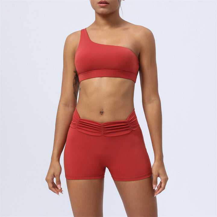 Buddha Stones 2Pcs Backless Asymmetrical Design Top Bra Shorts Leggings Pants Fitness Yoga Outfit Set - Red - 2Pcs(Top&Shorts) - US12,UK/AU16,EU44 (2XL) - image 7