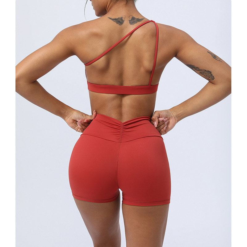 Buddha Stones 2Pcs Backless Asymmetrical Design Top Bra Shorts Leggings Pants Fitness Yoga Outfit Set - image 10