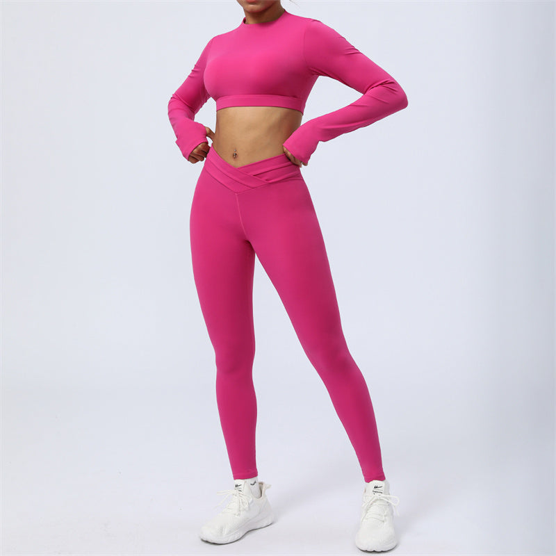 Buddha Stones 2Pcs Long Sleeve Backless Top Bra Leggings Pants Fitness Yoga Outfit Set - Rose Red - US4,UK/AU8,EU36 (XL) - image 16