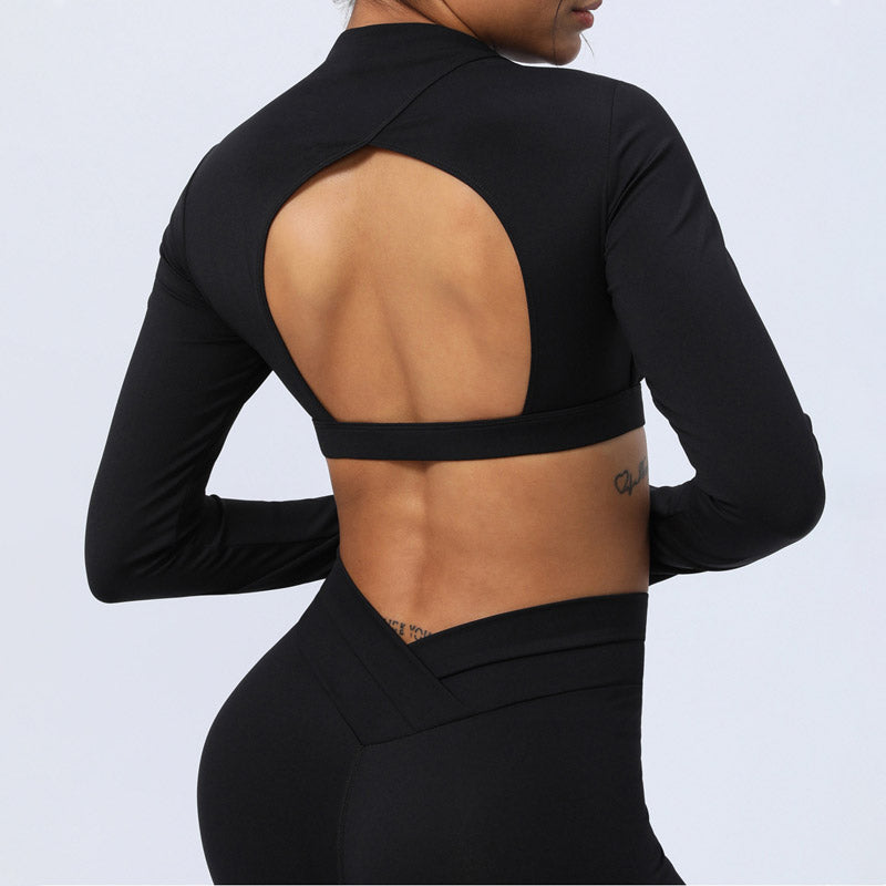 Buddha Stones 2Pcs Long Sleeve Backless Top Bra Leggings Pants Fitness Yoga Outfit Set - image 24