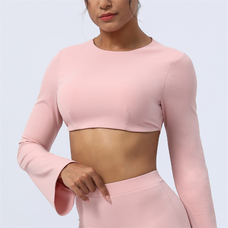 Buddha Stones Long Sleeve Backless Strap Top Bra Flare Pants Fitness Yoga Outfit - Pink - Top - US8-10,UK/AU12-14,EU40-42 (XL)  - image 38