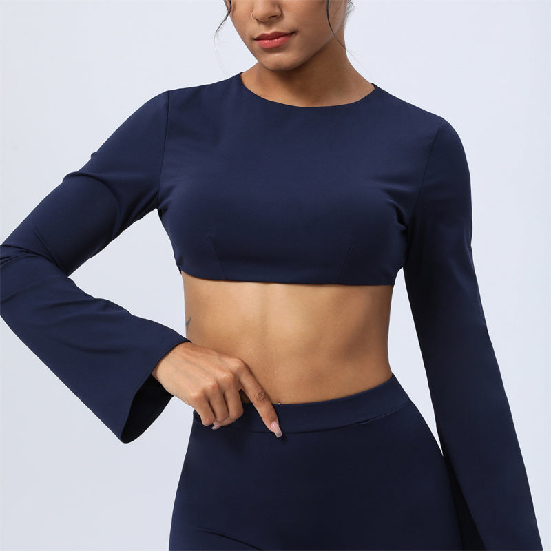 Buddha Stones Long Sleeve Backless Strap Top Bra Flare Pants Fitness Yoga Outfit - Dark Blue - Top - US8-10,UK/AU12-14,EU40-42 (XL)  - image 31