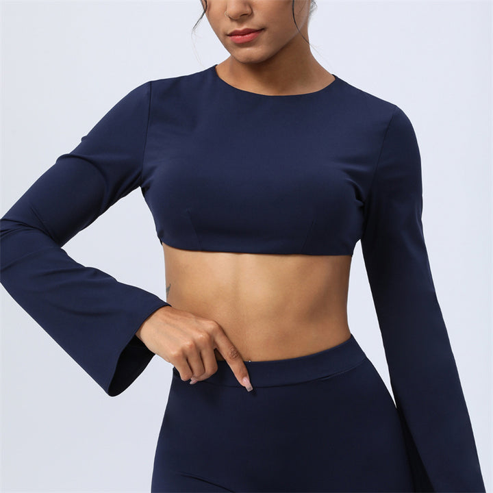 Buddha Stones Long Sleeve Backless Strap Top Bra Flare Pants Fitness Yoga Outfit - Dark Blue - Top - US8-10,UK/AU12-14,EU40-42 (XL)  - image 31