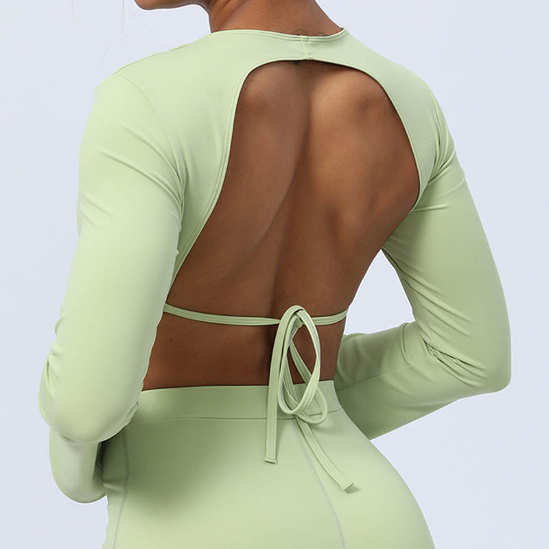 Buddha Stones Long Sleeve Backless Strap Top Bra Flare Pants Fitness Yoga Outfit - image 9