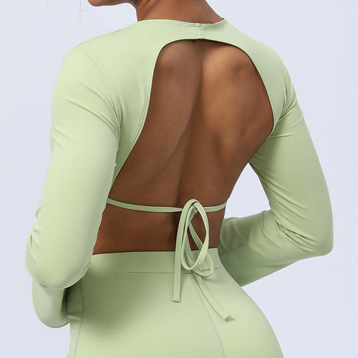 Buddha Stones Long Sleeve Backless Strap Top Bra Flare Pants Fitness Yoga Outfit - image 9