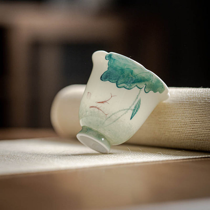 Buddha Stones Koi Fish Lotus Leaf Pattern Ceramic Teacup Kung Fu Tea Cup 65ml - image 3