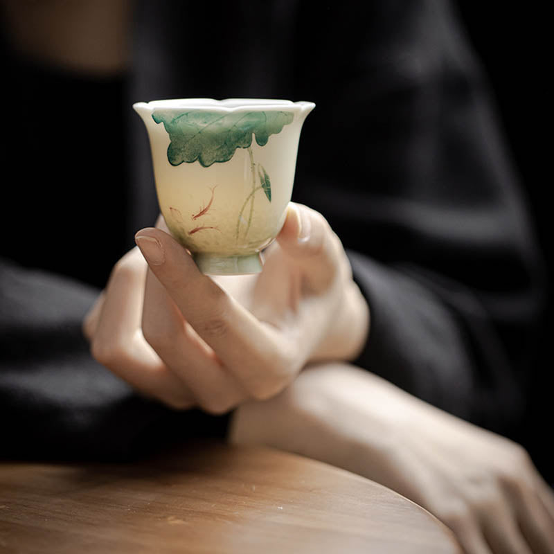 Buddha Stones Koi Fish Lotus Leaf Pattern Ceramic Teacup Kung Fu Tea Cup 65ml - image 7