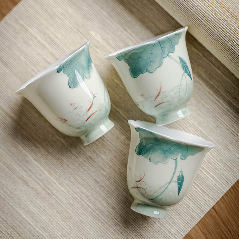 Buddha Stones Koi Fish Lotus Leaf Pattern Ceramic Teacup Kung Fu Tea Cup 65ml - image 9