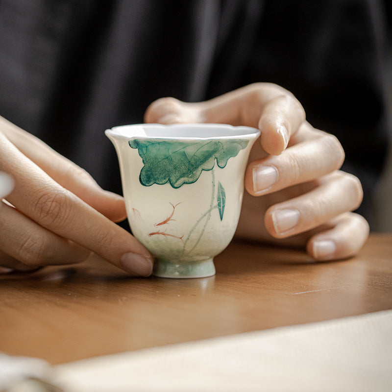 Buddha Stones Koi Fish Lotus Leaf Pattern Ceramic Teacup Kung Fu Tea Cup 65ml - image 4