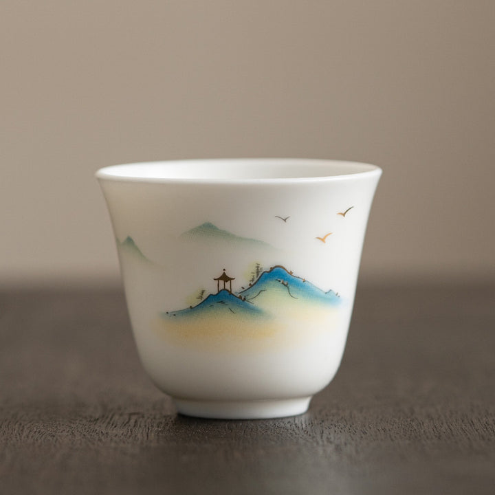 Buddha Stones Lotus Flower Leaf Mountain Pavilion Elk Peony Ceramic Teacup Kung Fu Tea Cup - 4.8cm*5.7cm*55ml - Mountain Pavilion - image 2