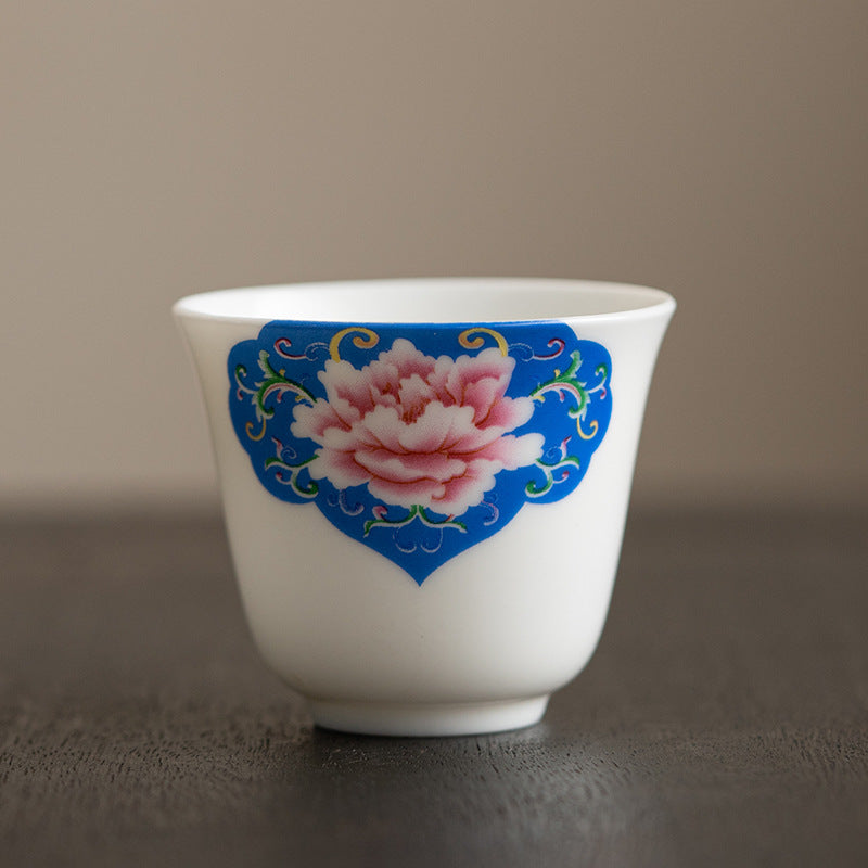Buddha Stones Lotus Flower Leaf Mountain Pavilion Elk Peony Ceramic Teacup Kung Fu Tea Cup - 4.8cm*5.7cm*55ml - Red Peony - image 14