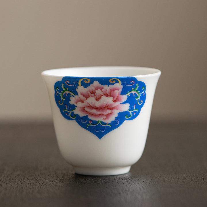 Buddha Stones Lotus Flower Leaf Mountain Pavilion Elk Peony Ceramic Teacup Kung Fu Tea Cup - 4.8cm*5.7cm*55ml - Red Peony - image 14