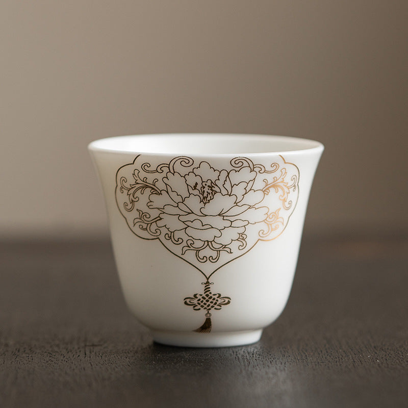 Buddha Stones Lotus Flower Leaf Mountain Pavilion Elk Peony Ceramic Teacup Kung Fu Tea Cup - 4.8cm*5.7cm*55ml - Golden Peony - image 15