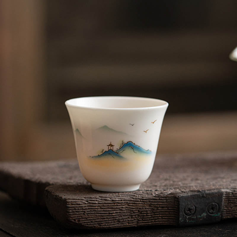 Buddha Stones Lotus Flower Leaf Mountain Pavilion Elk Peony Ceramic Teacup Kung Fu Tea Cup - image 3