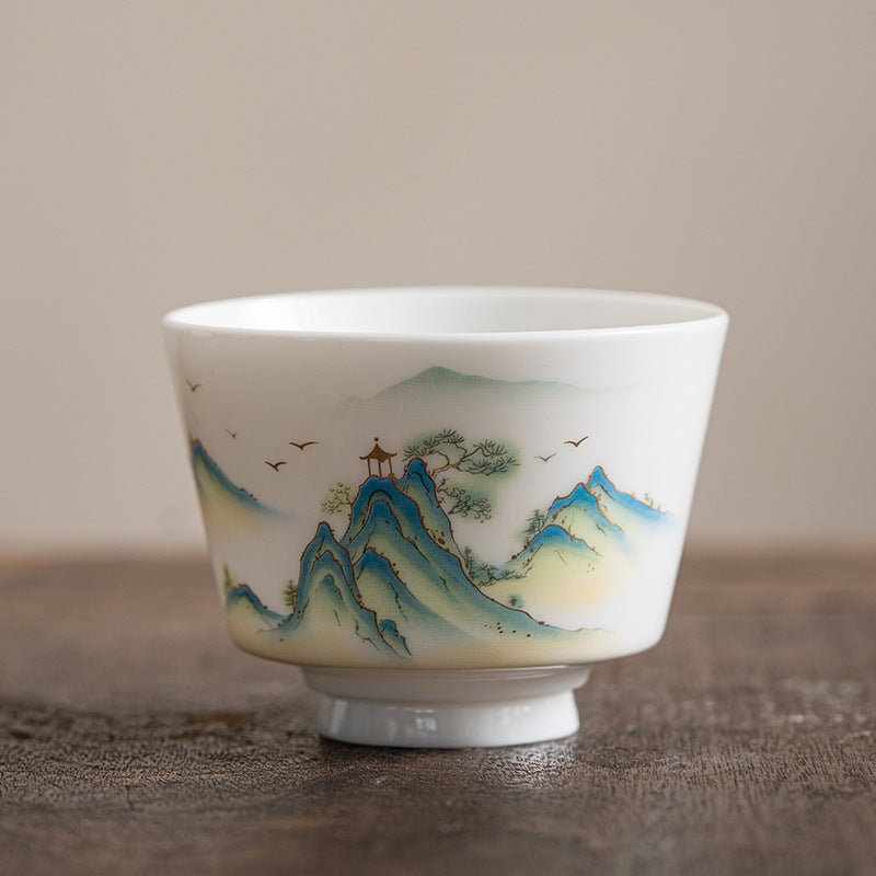 Buddha Stones Lotus Flower Leaf Mountain Pavilion Elk Peony Ceramic Teacup Kung Fu Tea Cup - 5.7cm*7.3cm*100ml - Mountain Pavilion - image 19
