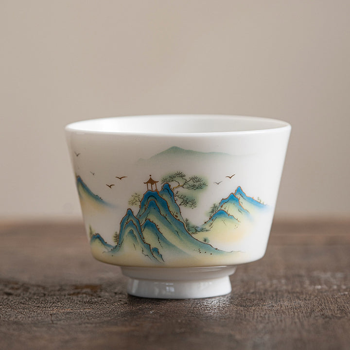 Buddha Stones Lotus Flower Leaf Mountain Pavilion Elk Peony Ceramic Teacup Kung Fu Tea Cup - 5.7cm*7.3cm*100ml - Mountain Pavilion - image 19