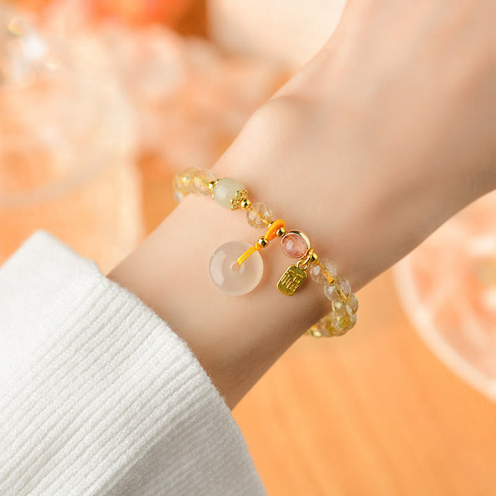 Buddha Stones Natural Golden Rutilated Quartz Fu Character Peace Buckle Charm Wealth Bracelet - image 6