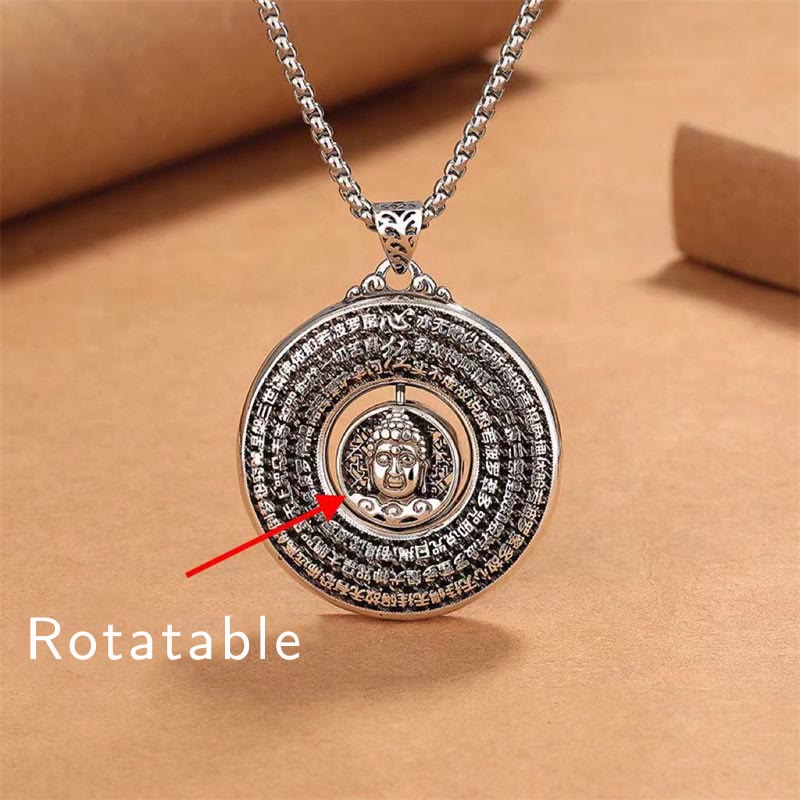 Buddha Stones Heart Sutra Buddha Carved Peace Buckle Design Serenity Rotatable Necklace Pendant - image 3