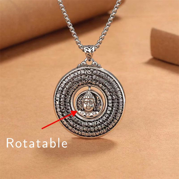 Buddha Stones Heart Sutra Buddha Carved Peace Buckle Design Serenity Rotatable Necklace Pendant - image 3