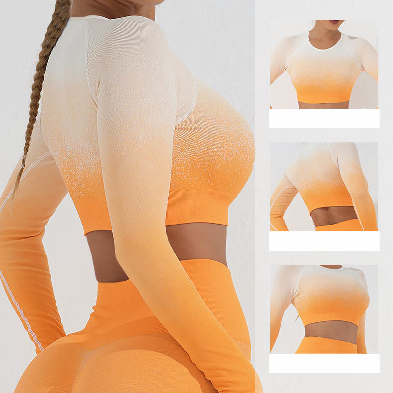 Buddha Stones Gradient Long Sleeve Crop Top Tee Bra Leggings Pants Fitness Yoga Outfit - image 9
